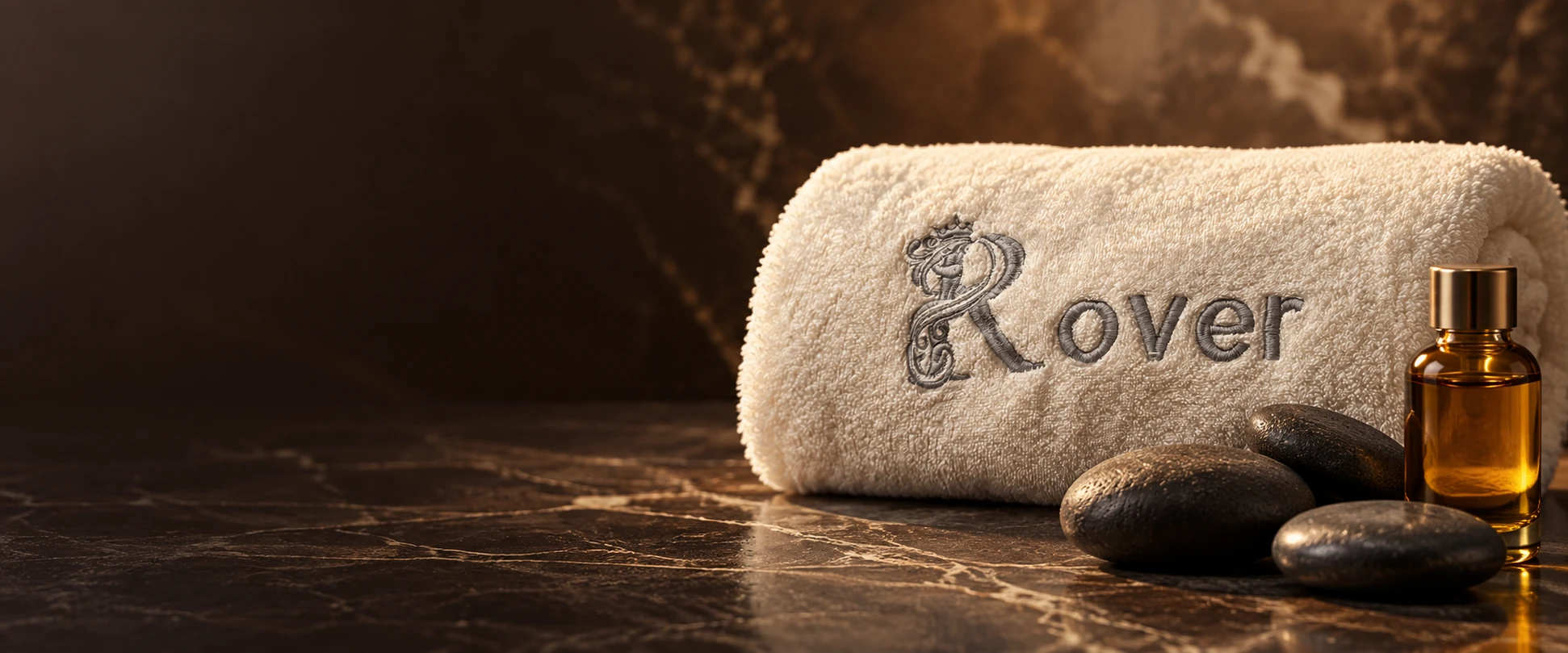 Rover Spa towel, massage stones and oil